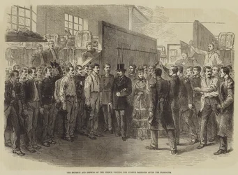 De keizer en keizerin van Frankrijk bezoeken de Eugene-kazerne na het plebisciet